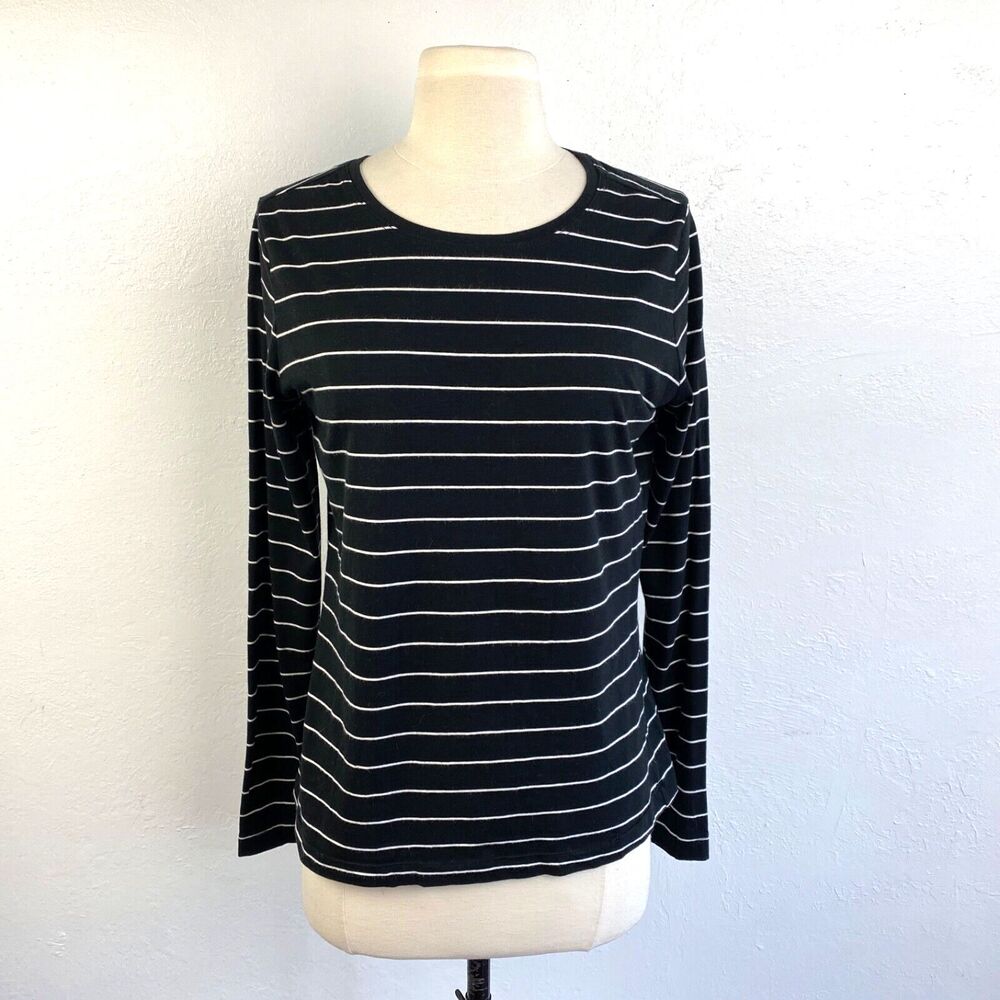 Banana Republic Womans Small Black White Stripes Long Sleeve Cotton Modal Preppy